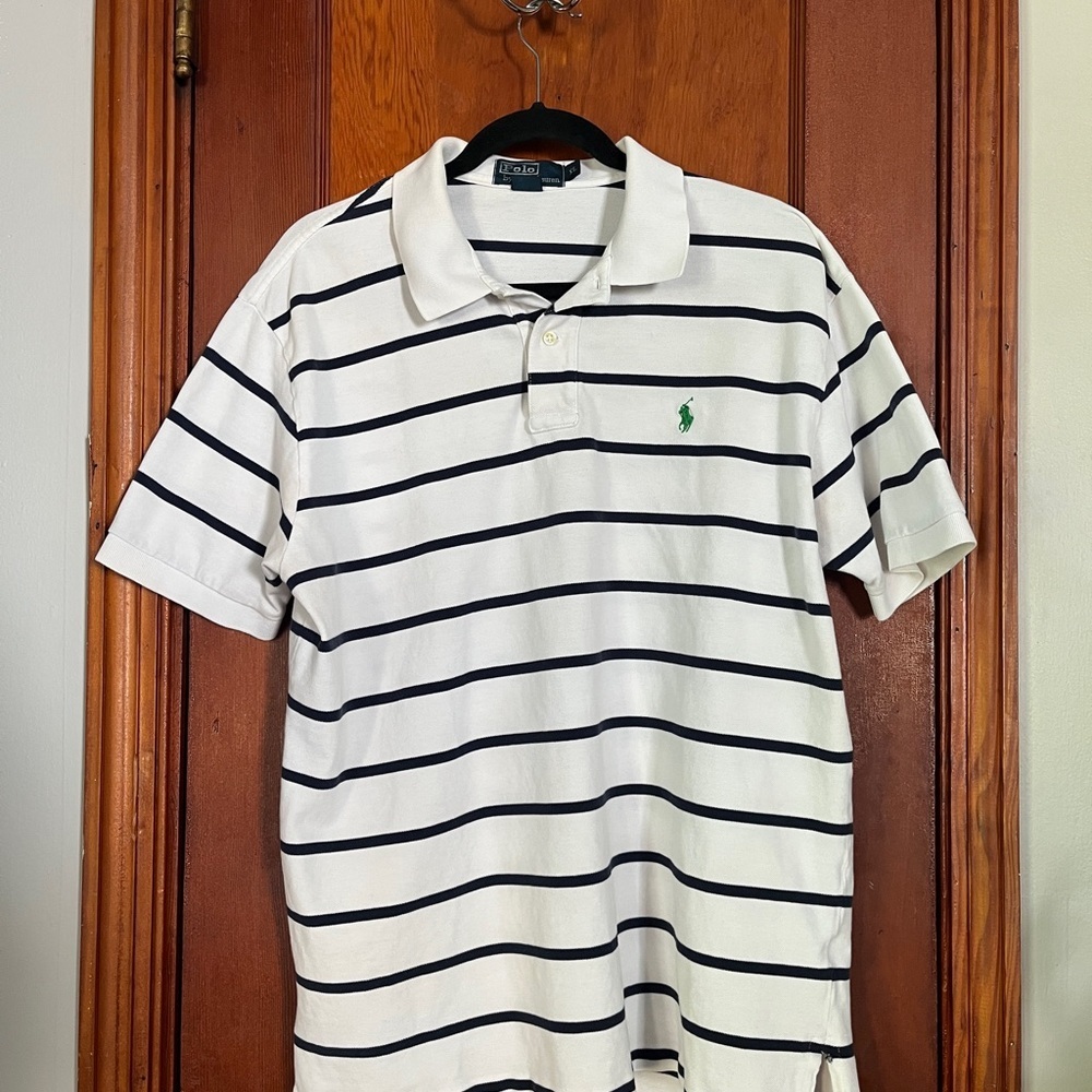 Ralph Lauren Men's White Polo with Black Stripes